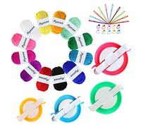 Pompom Maker Kits, Pom pom Knitting Loom Kit Fluff Ball Weaver Needle Craft DIY Knitting Crochet Craft Tool Kit, 4PS Pompom Maker+10PS Knitting Stitch Markers+10PS Plastic Needles (36)