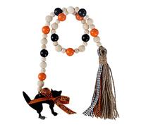 Pompon de perles en bois d'Halloween - Guirlande de perles d'automne pour décoration d'Halloween à suspendre | Guirlande de perles d'Halloween avec pompons à carreaux pour la ferme de Thanksgiving, la