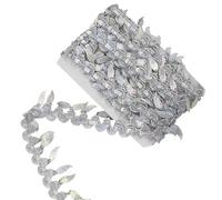 Pompon en dentelle à motif de feuilles étincelantes, danse de scène indienne, bord à suspendre, feuilles colorées, bordure pailletée, danse du ventre, vêtements de danse indienne, 9 m (argent)