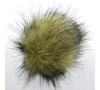 Pompon en Fausse Fourrure avec Bouton Pression, 100% polyacrylique, Olive, 12-14 cm