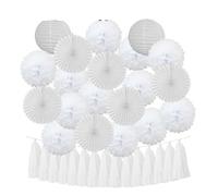 Pompon en papier Boy Birthday Party Favor Hanging Paper Lantern Fan Wedding Decor Blue White Set Tissue Pompom Tassel(White Set)