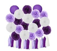 Pompon en papier Boy Birthday Party Favor Hanging Paper Lantern Fan Wedding Decor Blue White Set Tissue Pompom Tassel(Purple Set)