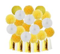 Pompon en papier Boy Birthday Party Favor Hanging Paper Lantern Fan Wedding Decor Blue White Set Tissue Pompom Tassel(Yellow Set)