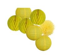 Pompon en papier Lanterne ronde en papier à suspendre for fête de mariage, 15,2 cm, 20,3 , 25,4 , 30,5 , décoration for baptême, anniversaire, Noël, vacances(Yellow Set,8inch(20cm))