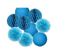 Pompon en papier Lanterne ronde en papier à suspendre for fête de mariage, 15,2 cm, 20,3 , 25,4 , 30,5 , décoration for baptême, anniversaire, Noël, vacances(Blue Set,10inch(25cm))