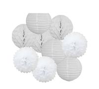 Pompon en papier Lanterne ronde en papier à suspendre for fête de mariage, 15,2 cm, 20,3 , 25,4 , 30,5 , décoration for baptême, anniversaire, Noël, vacances(White Set,6inch(15cm))