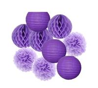 Pompon en papier Lanterne ronde en papier à suspendre for fête de mariage, 15,2 cm, 20,3 , 25,4 , 30,5 , décoration for baptême, anniversaire, Noël, vacances(Purple Set,12inch(30cm))