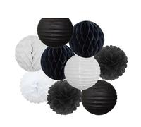 Pompon en papier Lanterne ronde en papier à suspendre for fête de mariage, 15,2 cm, 20,3 , 25,4 , 30,5 , décoration for baptême, anniversaire, Noël, vacances(Black White,6inch(15cm))