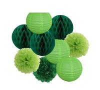 Pompon en papier Lanterne ronde en papier à suspendre for fête de mariage, 15,2 cm, 20,3 , 25,4 , 30,5 , décoration for baptême, anniversaire, Noël, vacances(Green Set,8inch(20cm))