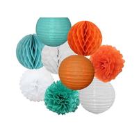 Pompon en papier Lanterne ronde en papier à suspendre for fête de mariage, 15,2 cm, 20,3 , 25,4 , 30,5 , décoration for baptême, anniversaire, Noël, vacances(Orange Mint,8inch(20cm))