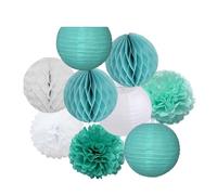 Pompon en papier Lanterne ronde en papier à suspendre for fête de mariage, 15,2 cm, 20,3 , 25,4 , 30,5 , décoration for baptême, anniversaire, Noël, vacances(Mint White Set,12inch(30cm))