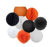 Pompon en papier Lanterne ronde en papier à suspendre for fête de mariage, 15,2 cm, 20,3 , 25,4 , 30,5 , décoration for baptême, anniversaire, Noël, vacances(Black Orange,12inch(30cm))