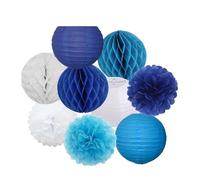 Pompon en papier Lanterne ronde en papier à suspendre for fête de mariage, 15,2 cm, 20,3 , 25,4 , 30,5 , décoration for baptême, anniversaire, Noël, vacances(Blue White,6inch(15cm))