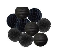 Pompon en papier Lanterne ronde en papier à suspendre for fête de mariage, 15,2 cm, 20,3 , 25,4 , 30,5 , décoration for baptême, anniversaire, Noël, vacances(Black Set,10inch(25cm))