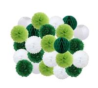 Pompon en papier Lot de 24 pompons en papier à suspendre for fête, anniversaire, mariage, garçon ou fille, bleu foncé, décoration d'événements, lanternes blanches(Green Set,Small-8inch(20cm))