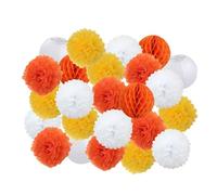 Pompon en papier Lot de 24 pompons en papier à suspendre for fête, anniversaire, mariage, garçon ou fille, bleu foncé, décoration d'événements, lanternes blanches(Orange Set,Small-8inch(20cm))