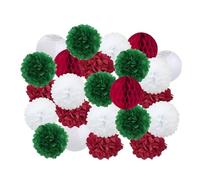 Pompon en papier Lot de 24 pompons en papier à suspendre for fête, anniversaire, mariage, garçon ou fille, bleu foncé, décoration d'événements, lanternes blanches(Red Green Set,Small-8inch(20cm))