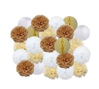 Pompon en papier Lot de 24 pompons en papier à suspendre for fête, anniversaire, mariage, garçon ou fille, bleu foncé, décoration d'événements, lanternes blanches(Beige Khaki Set,Small-8inch(20cm))