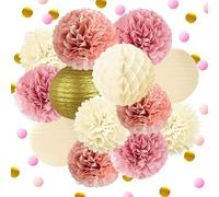 Pompon Papier de Soie, Fleur 15 pcs Vieux Rose, Or Rose, Ivoire, Blanc Boule pour Anniversaire Bachelorette Mariage bébé