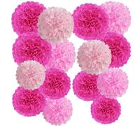 Pompon Papier de Soie Rose Pompon Fleur Decoration Boule Mariage Suspendu pour Noël Wedding Party Anniversaire Baby Shower Fille Baptême Octobre Rose- 15pcs (5pcs 20/25cm)