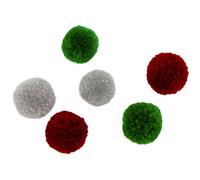 Pompon rond en laine Rouge vert et gris 20 pièces