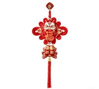 Pompon rouge en flanelle avec nœud chinois pour décoration de fête du Nouvel An 2026 avec détails inspirés des artisans et présence festive (A)