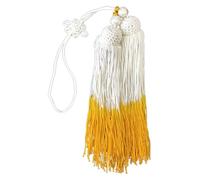 Pompons, avec des brins Fins et Perles Blanches ou Transparentes Tai Chi Arts Martiaux épée Pointe Frange Gland Pendentif Accessoires(Yellow+White)