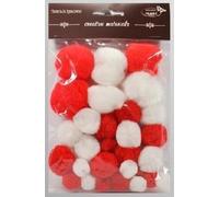 Pompons blancs et rouges ton sur ton 15-40mm 30pcs