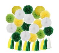 Pompons Boy Birthday Party Favor Hanging Paper Lantern Fan Wedding Decor Blue White Set Tissue Pompom Tassel(Green Yellow Set)