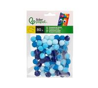 Pompons colorés Liderpapel 1,5 cm tons bleus sachet de 80 pièces.