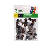 Pompons de bricolage colorés Liderpapel 1,5 cm nuances neutres sachet de 80 pièces.