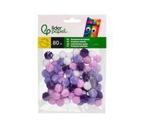 Pompons de bricolage colorés Liderpapel 1,5 cm nuances violettes sachet de 80 pièces.