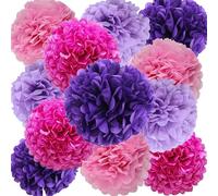 Pompons de Soie, 12 Pièces Fleur Pompon Rose Violet, Boule de Fleur en Papier pour Fête et Mariage