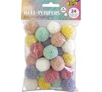 Folia – Lot de 24 pompons en laine, environ 3 cm, assortis en 6 couleurs pastel