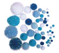 Pompons Metallic, Assortis, Bleu - Blanc, Coul.+Tailles Assorties, 50 Pièces