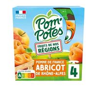 POM'POTES® Compote Fruit de Nos Regions Pomme Abricot 4x90g | Gourde, Sans Sucres Ajoutés, Pommes Françaises, Source De Fibres, Nutri-Score A, 3 Ans Et Plus
