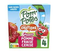 POM'POTES - Compote Fruitée Pomme, Fraise Et Cerise, Texture Onctueuse Et Gourmande, Boîte 4 Gourdes - Lot De 4