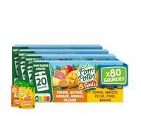 POM'POTES® - Compote Gourde Sans Sucres Ajoutés* - 5 Fruits - Pomme Abricot Pêche Poire Banane - Pomme Goyave Mangue Ananas Passion - Source De Fibres - Nutri-Score A - 3 Ans Et Plus - 80 x 90g