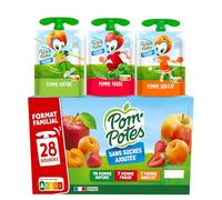 POM'POTES® - Compote Gourde Sans Sucres Ajoutés* - Pomme Nature - Fraise - Abricot - Pommes Françaises - Source De Fibres - Nutri-Score A - 3 Ans Et Plus - 28 x 90g