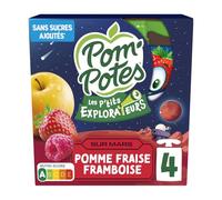 POM'POTES Compote Les P'tits Explorateurs sur Mars - Pomme Fraise Framboise Sans Sucres Ajoutés - Format Pratique 4x90g - Nutri-Score A - Pour Enfants - Lot de 4