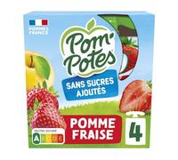 POM'POTES - Compote Pomme Fraise Sans Sucres Ajoutés, Saveur Fruité Naturel (4x90g) - Le Lot De 2