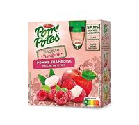 POM'POTES - Compote Pomme Framboise Avec Touche de Litchi, Exotique Gourmand, 360g - Lot De 4
