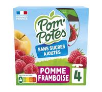 POM'POTES Compote pomme framboise sans sucres ajoutés - 4 pots de 90 g chacun - Format pratique et familial - Nutri-Score A - Fabriqué en France - Lot de 4