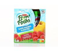 POM'POTES - Compote Pomme Framboise Sans Sucres Ajoutés, Goûteuse Naturelle, 4x90g - Lot De 4