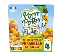 POM'POTES - Compote Pur Fruit Pomme Mirabelle de Lorraine, Sans Sucres Ajoutés, Gourdes 4x90g - lot de 4 - Vendu par Lot