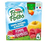 Pom'Potes - Compote sans sucres ajoutés Pomme Framboise - 4x90g (360g) - Le Lot De 4