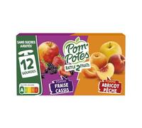 POM'POTES - Compote Sans Sucres Ajoutés, Saveurs Pomme Fraise Cassis et Abricot Pêche (12x90g) - lot de 3 - Vendu par Lot