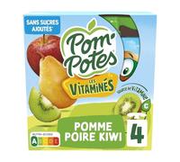 POM'POTES - Compote Vitaminée Pomme Poire Kiwi, Saveur Fruitée Naturelle Sans Sucres Ajoutés (4x90g) - Le Lot De 4