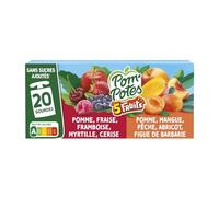 POM'POTES - Compotes 5 fruits pomme fraise framboise myrtille cerise et mangue pêche abricot figue de barbarie | Savoureux et onctueux | Idéal pour les desserts | les 20 gourdes de 90g | LOT DE 3