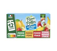 POM'POTES - Compotes Fruitées sans Sucres Ajoutés, Texture Onctueuse Pomme-Poire-Fraise-Banane (12 x 90g) - Le lot de 3